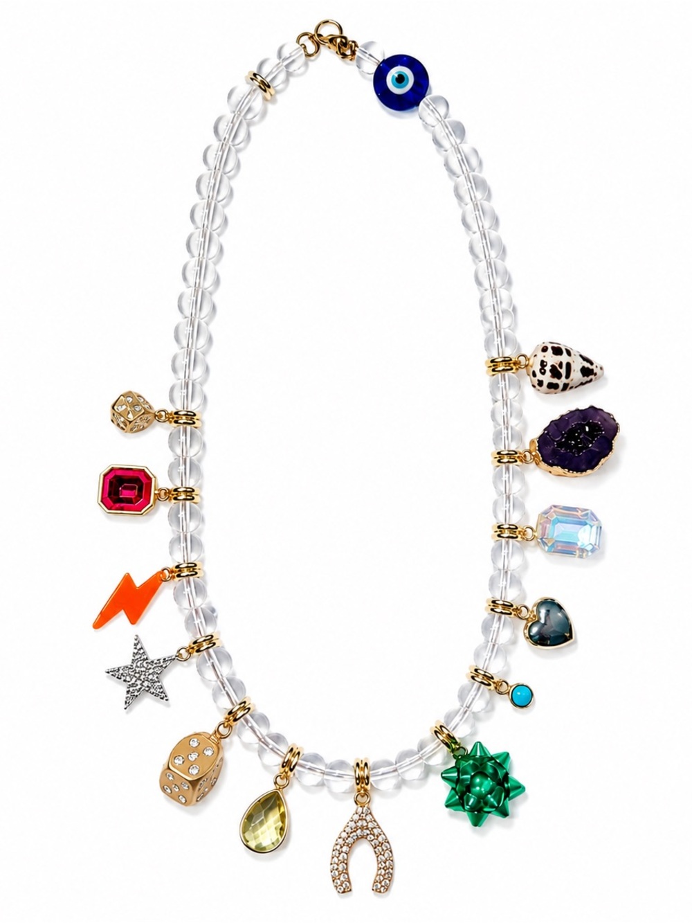 *NWT* OOAK Multicolor Charm Necklace | Resin, Dice, Wishbone, Shell,Bow & more!